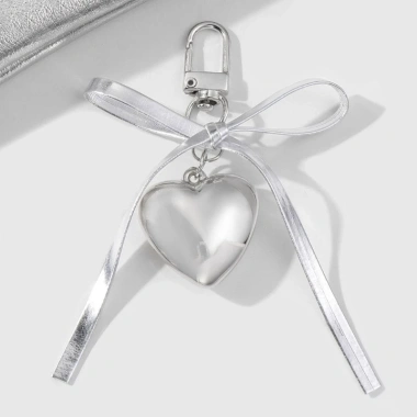 Móc khóa da bạc thời trang nơ trái tim Bowknot Charm Pendan giá ưu đãi 36.058 VND 4