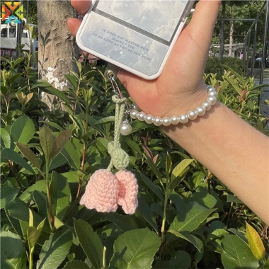Móc khóa dệt kim Lily Thung lũng thủ công - Dây xích cho điện thoại, túi mặt, quà cưới 3
