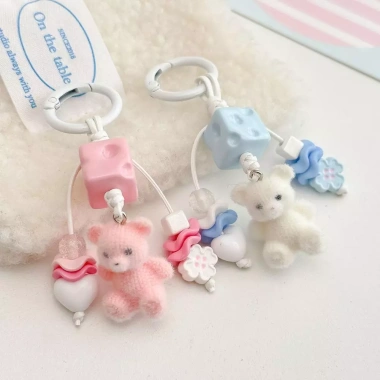 Móc khóa gấu nâu lông tơ fuzzy pom-pom - Đáng yêu, sang trọng, ô tô, giảm giá 53.810 VND
