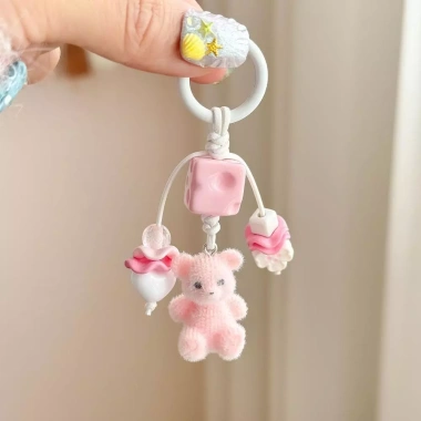 Móc khóa gấu nâu lông tơ fuzzy pom-pom - Đáng yêu, sang trọng, ô tô, giảm giá 53.810 VND