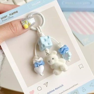 Móc khóa gấu nâu lông tơ fuzzy pom-pom - Đáng yêu, sang trọng, ô tô, giảm giá 53.810 VND