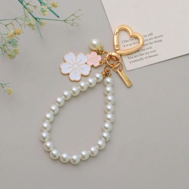 Móc khóa hoa anh đào OLVIDO, dây chuyền cườm ngọc trai mặt chữ - phụ kiện túi tai nghe sang trọng, giá ưu đãi 42.120₫