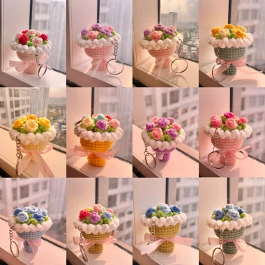 Móc Khóa Len Handmade Bó Hoa Mini Dễ Thương Quà Tặng Xinh Giá 39.000 VNĐ