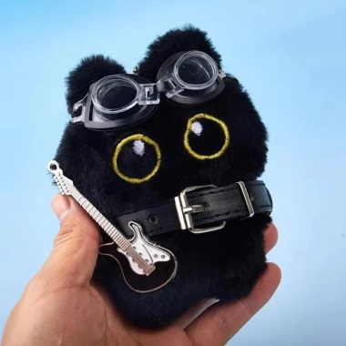 Móc khóa mặt dây chuyền mèo đen sang trọng - Đồ chơi mềm trang trí guitar và ba lô, phụ kiện thời trang 7