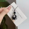 Móc Khóa Mèo May Mắn Bạc Obsidian - Treo Dây Bím Tóc, Đá Quyến Rũ, Ô Tô Nữ