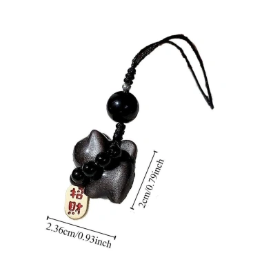 Móc Khóa Mèo May Mắn Bạc Obsidian - Treo Dây Bím Tóc, Đá Quyến Rũ, Ô Tô Nữ