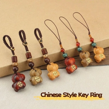 Móc khóa ngựa GOJO - Dây chuyền gỗ Mini Retro, Dây dệt trang trí, ưu đãi 70.620₫