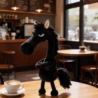 Móc Khóa Ngựa GOJO Pony - Búp Bê Khăn Đen Nhồi Bông, Quà Tặng Giáng Sinh 6