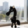 Móc khóa ngựa WEETW thủ công búp bê Pony hoạt hình màu đen nhồi bông Giáng sinh 4