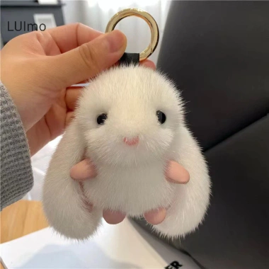 Móc khóa nhẫn lông tơ pompom bunny sang trọng và túi dây chuyền đa năng, quà tặng 60k