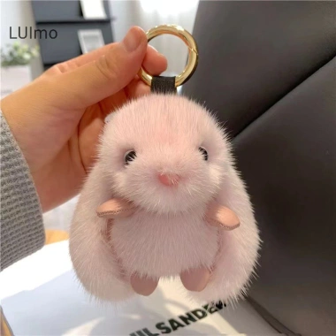 Móc khóa nhẫn lông tơ pompom bunny sang trọng và túi dây chuyền đa năng, quà tặng 60k
