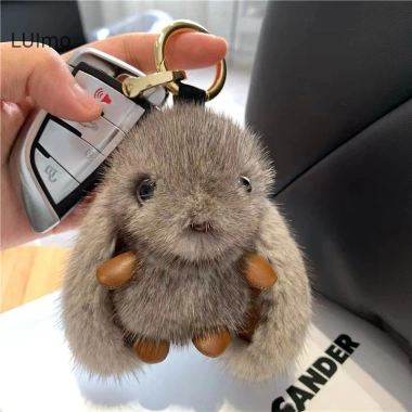 Móc khóa nhẫn lông tơ pompom bunny sang trọng và túi dây chuyền đa năng, quà tặng 60k