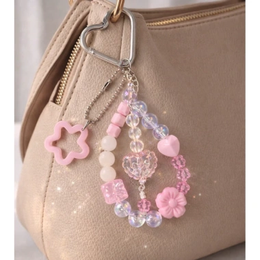 Móc khóa pastel hồng cho túi xách – Charm hoa tim ngôi sao, giá ưu đãi 35.000đ 5