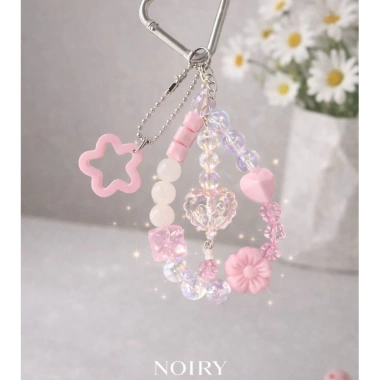 Móc khóa pastel hồng cho túi xách – Charm hoa tim ngôi sao, giá ưu đãi 35.000đ 6