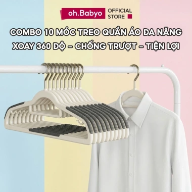 Móc Nhựa Treo Quần Áo Ohbabyo Xoay 360 Chống Trượt - Bền Đẹp, Tiết Kiệm Không Gian, Giá 58.000₫