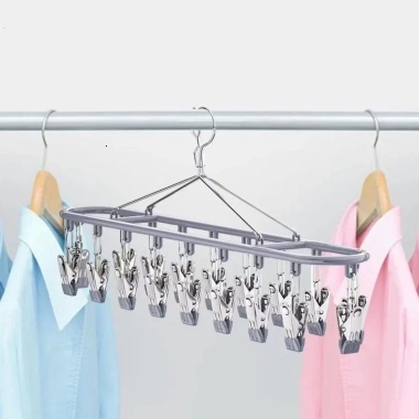 Móc Phơi Đồ Đa Năng 18 Kẹp Giá Treo, Chống Gió Khóa Gài, Tiết Kiệm Diện Tích