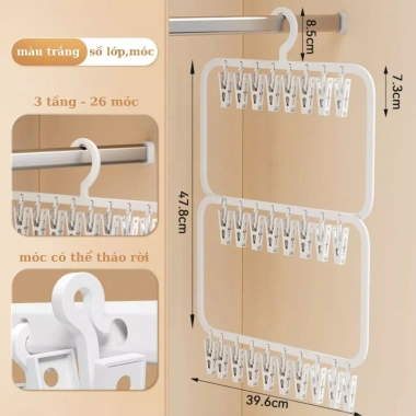 Móc Phơi Đồ Lót Tất Vớ Đa Năng BIBABIBO - Kẹp Nhiều, Khóa Chống Trượt, Giá 65.000₫ 7