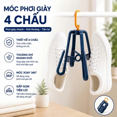 Móc Phơi Giày Xoay 360 độ Thông Minh - Giá Phơi Dép, Quần Áo Gấp Gọn, Mẫu Mới