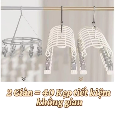 Móc Phơi Quần Áo 20 Kẹp Cao Cấp Xoay 360 Thép Không Gỉ Treo Khăn Mũ Vớ Đồ Lót Thông Minh