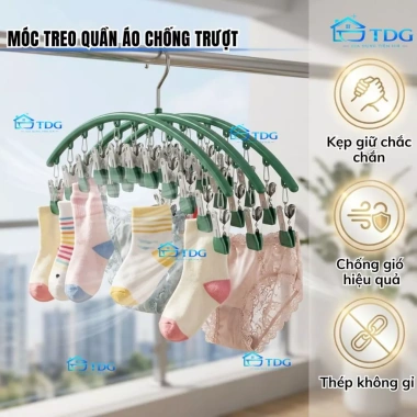 Móc phơi thép không gỉ HH436 - Chống trượt, chống gió, đa năng phơi đồ lót, vớ