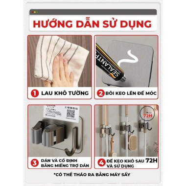 Móc Treo Chổi Dán Tường Siêu Chắc 6-8kg - Giữ Cây Lau An Toàn, Giá 8.000₫