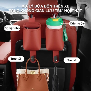 Móc Treo Đa Năng Da PU Cho Ô Tô - Giá Đỡ Cốc Nước, Treo Sau Ghế, Giá 138.000₫