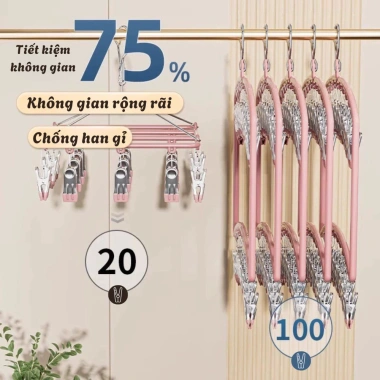 Móc Treo Đồ 2 Tầng Xoay 360 Inox Chống Gỉ - Phơi Đồ Lót, Tất Vớ Không Trượt 45.000₫