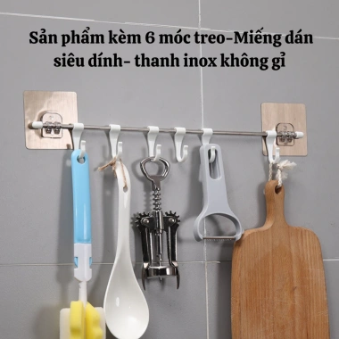 Móc treo đồ 6 móc dán tường inox chắc chắn Dotina MTD05 - Giá 39.000 VND