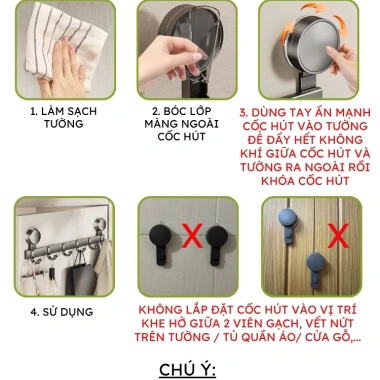 Móc treo đồ AKICHI nhôm chống gỉ, cốc hút chân không - Treo áo, đồ tắm, tường 199.000 VND 9