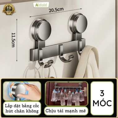 Móc treo đồ AKICHI nhôm chống gỉ, cốc hút chân không - Treo áo, đồ tắm, tường 199.000 VND 10