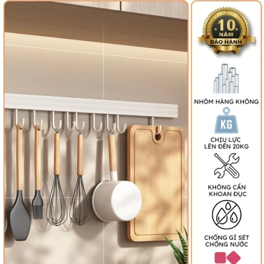 Móc treo đồ bếp PENZI - Dán tường keo không khoan, nhôm chống gỉ, chịu lực mạnh, 189k