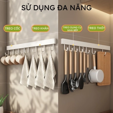 Móc treo đồ bếp PENZI - Dán tường keo không khoan, nhôm chống gỉ, chịu lực mạnh, 189k