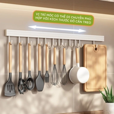 Móc treo đồ bếp PENZI - Dán tường keo không khoan, nhôm chống gỉ, chịu lực mạnh, 189k