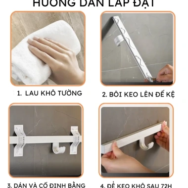 Móc treo đồ bếp PENZI - Dán tường keo không khoan, nhôm chống gỉ, chịu lực mạnh, 189k