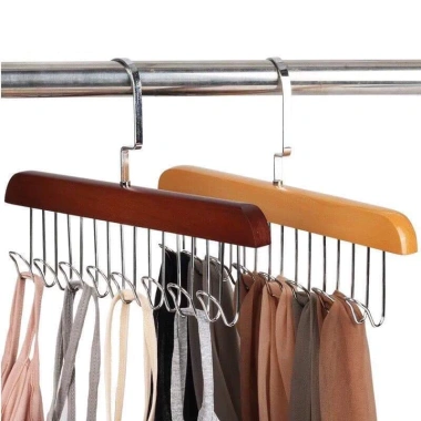 Móc treo đồ đa năng gỗ 8 móc, 2 dây xoay 360° - Treo lót, khăn, thắt lưng, cà vạt, tiện dụng, chỉ 11.899₫