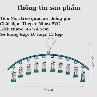Móc treo đồ lót đa năng 10 kẹp chống trượt - Phơi quần áo, tất vớ, trẻ em giá 26.500₫