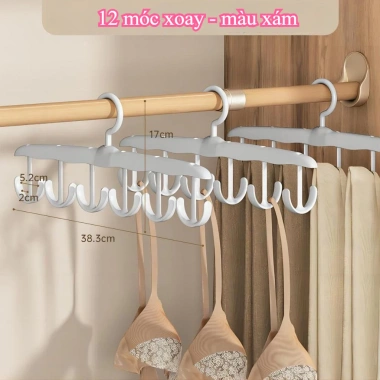 Móc treo đồ nhựa đa năng 12 thanh - tiện cho đồ lót, khăn tắm, thắt lưng, cà vạt, túi xách, mũ - Giá chỉ 19.800₫ 3