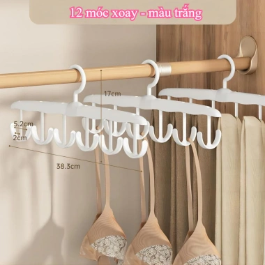 Móc treo đồ nhựa đa năng 12 thanh - tiện cho đồ lót, khăn tắm, thắt lưng, cà vạt, túi xách, mũ - Giá chỉ 19.800₫ 4