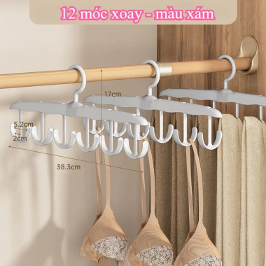 Móc treo đồ nhựa đa năng 12 thanh - tiện cho đồ lót, khăn tắm, thắt lưng, cà vạt, túi xách, mũ - Giá chỉ 19.800₫ 9