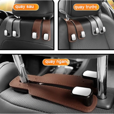 Móc treo đồ ô tô da cao cấp kim loại bền, treo ghế xe hơi, giá 76.000₫ (giảm từ 98.040₫)