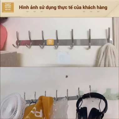 Móc treo inox 304 7-9 móc kép khung 1,5 ly bền đẹp, BH 2 năm, tặng vít 6
