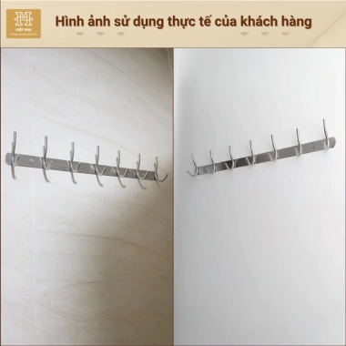 Móc treo inox 304 7-9 móc kép khung 1,5 ly bền đẹp, BH 2 năm, tặng vít 7