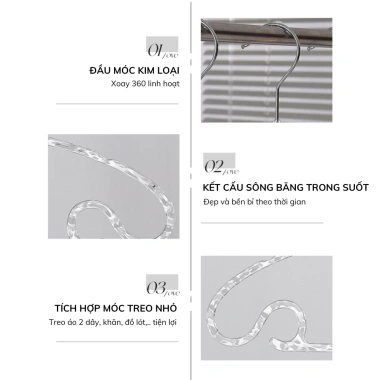 Móc treo quần áo chống trượt vân kim cương trong suốt sang chảnh, xoay 360 linh hoạt - giá 57.000₫