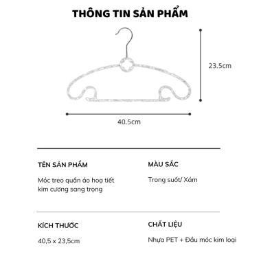 Móc treo quần áo chống trượt vân kim cương trong suốt sang chảnh, xoay 360 linh hoạt - giá 57.000₫