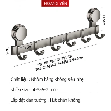 Móc treo quần áo đa năng dán tường nhôm hàng không chống gỉ DL22 chịu lực 10kg 3