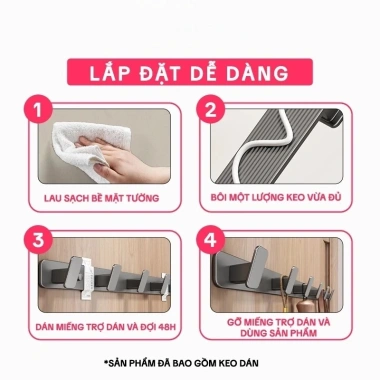 Móc Treo Quần Áo Đa Năng Dán Tường Tiết Kiệm Không Gian Dễ Lắp Đặt Giá 98.000₫ 7