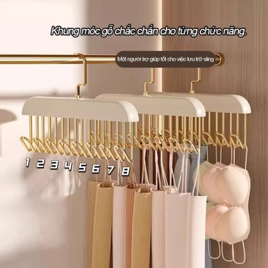 Móc treo quần áo đa năng gỗ tự nhiên 8 móc - Treo áo lót, mũ, túi xách, chỉ 26.000₫