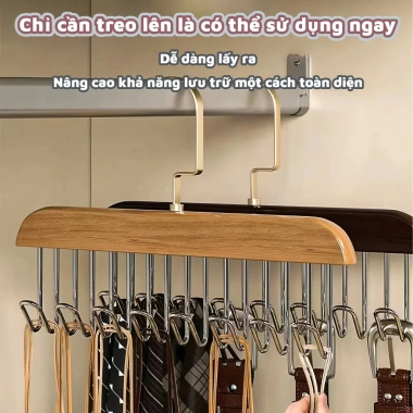 Móc treo quần áo đa năng gỗ tự nhiên 8 móc - Treo áo lót, mũ, túi xách, chỉ 26.000₫