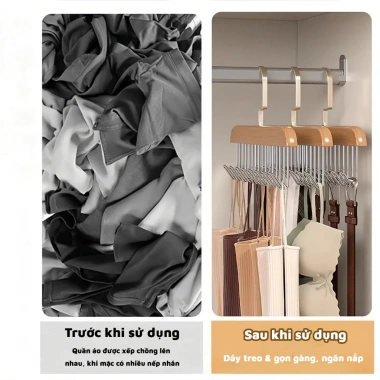 Móc treo quần áo đa năng gỗ tự nhiên 8 móc - Treo áo lót, mũ, túi xách, chỉ 26.000₫