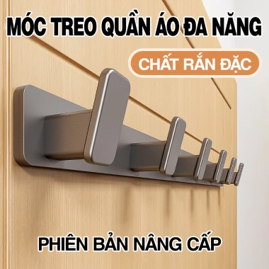 Móc treo quần áo dán tường đa năng 50kg thép carbon, chống gỉ, kèm keo dán & ốc vít - 55.000